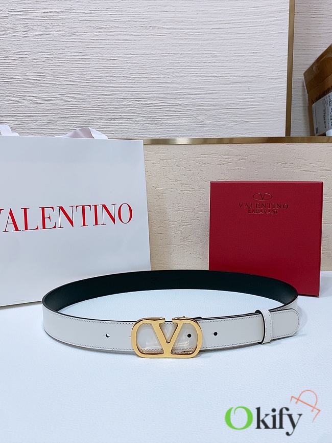 Okify Valentino Gold Buckle White Belt 3cm 21375 - 1