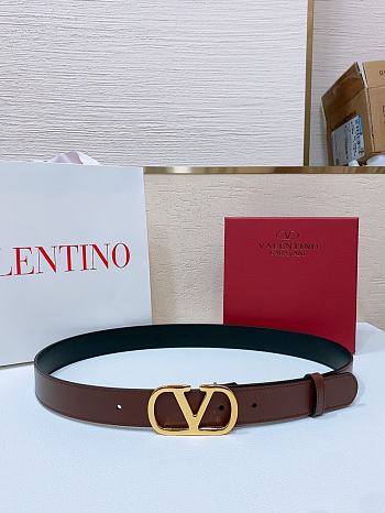 Okify Valentino Gold Buckle Brown Belt 3cm 21376