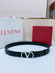 Okify Valentino Silver Buckle Black Belt 3cm 21377 - 1