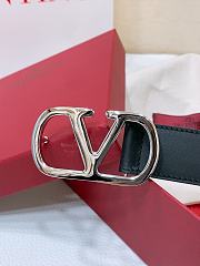 Okify Valentino Silver Buckle Black Belt 3cm 21377 - 3