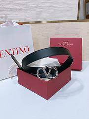 Okify Valentino Silver Buckle Black Belt 3cm 21377 - 2