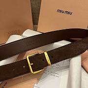 Okify MiuMiu Gold Buckle Dark Brown Suede Belt 3.5cm 21390 - 4