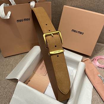 Okify MiuMiu Gold Buckle Light Brown Suede Belt 3.5cm 21391