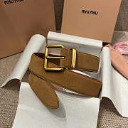 Okify MiuMiu Gold Buckle Light Brown Suede Belt 3.5cm 21391 - 2