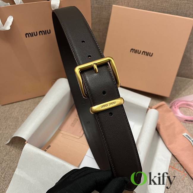 Okify MiuMiu Gold Buckle Dark Brown Belt 3.5cm 21392 - 1