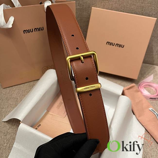 Okify MiuMiu Gold Buckle Brown Belt 3.5cm 21393 - 1