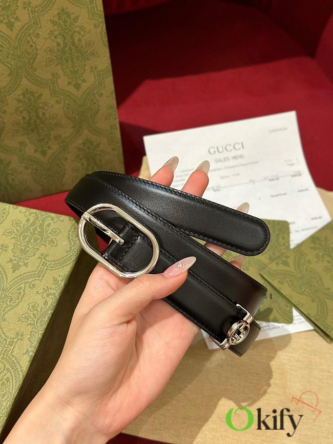 Okify Gucci Silver Buckle Black Belt 2.5cm 21397 - 1