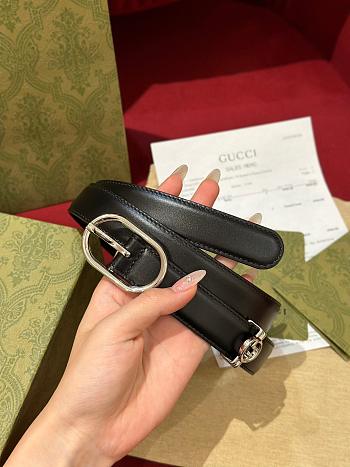 Okify Gucci Silver Buckle Black Belt 2.5cm 21397