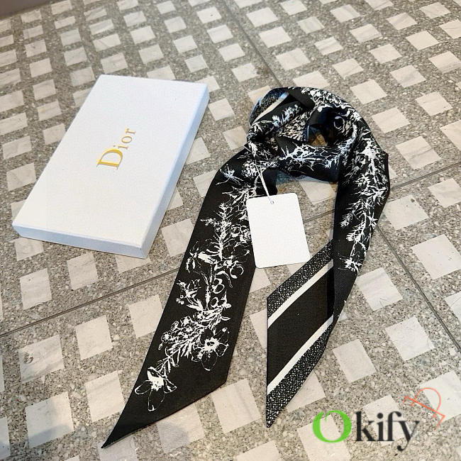 Okify Dior Black Small Scarf 6x105cm 21406 - 1