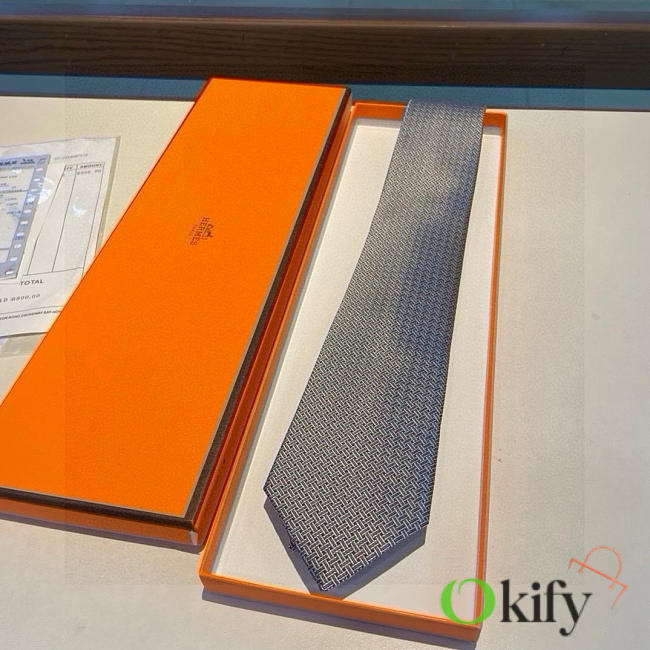 Okify Hermes Twill Silk Tie In Grey 21451 - 1