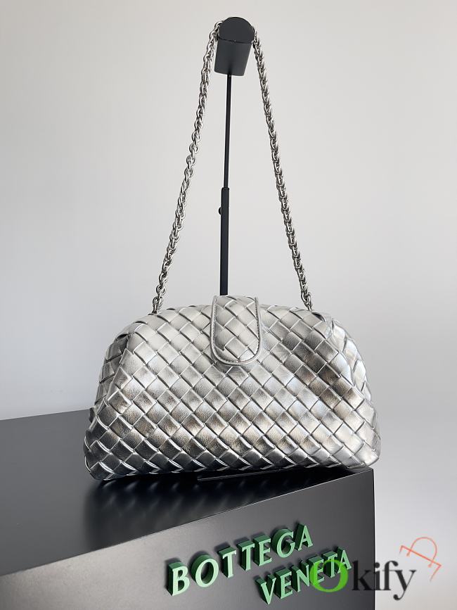 Okify Bottega Veneta Medium Lauren 1980 Metallic Clutch In Silver 31.5x16.5x11cm - 1