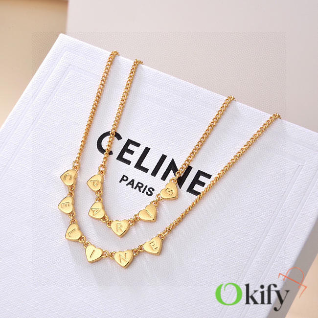 Okify Celine Heart Letter Gold Necklace - 1