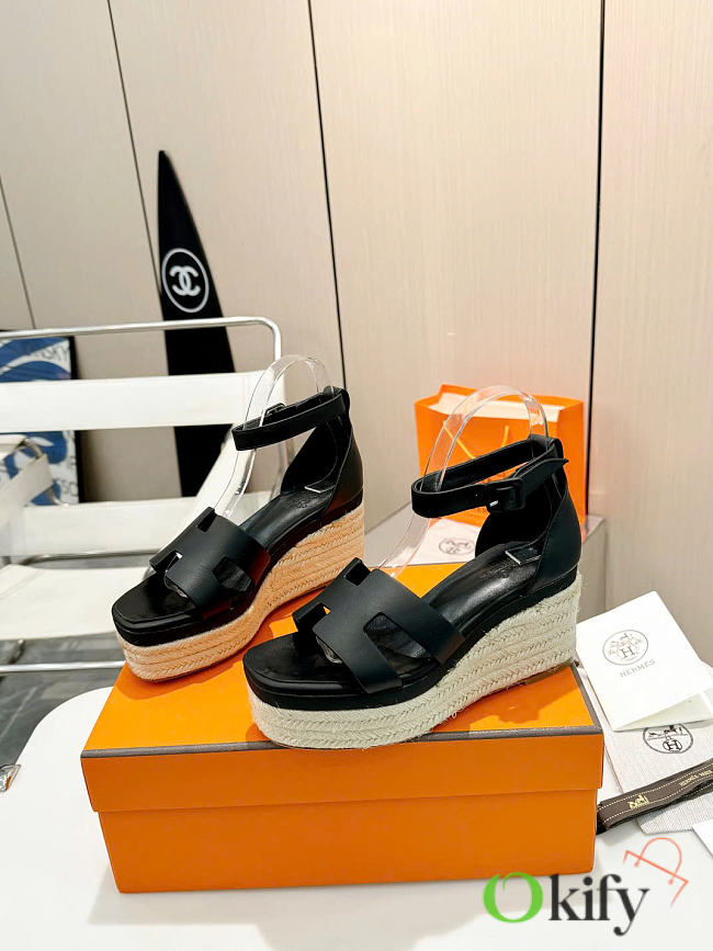 Okify Hermes Black Wedge Heel Sandals EU35-41 - 1