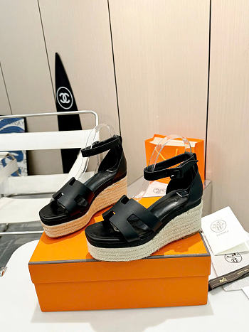 Okify Hermes Black Wedge Heel Sandals EU35-41