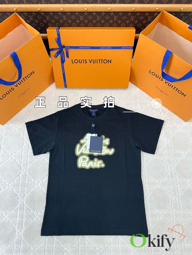 Okify Louis Vuitton Neon Letter Black T-shirt SML  - 1