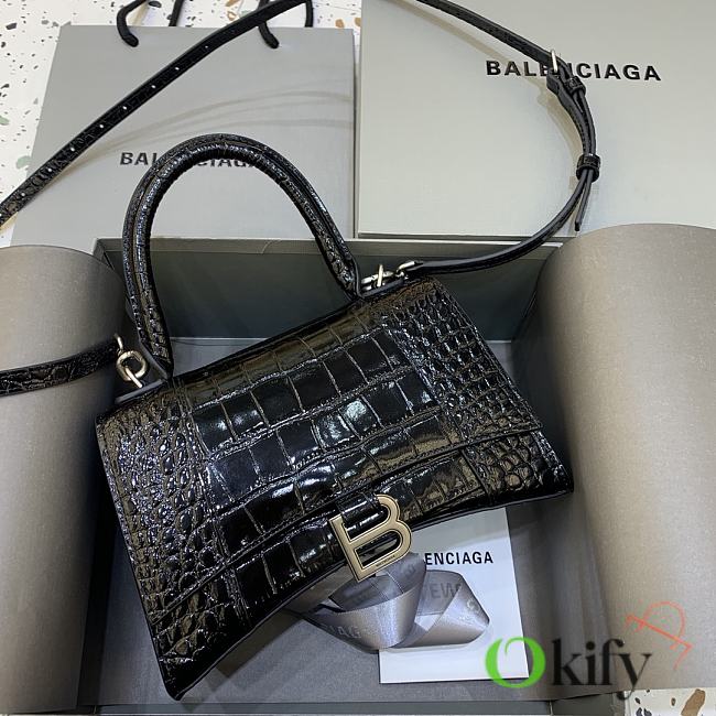 Okify Balenciaga Hourglass Crocodile Bag In Black 23x10x14cm  - 1