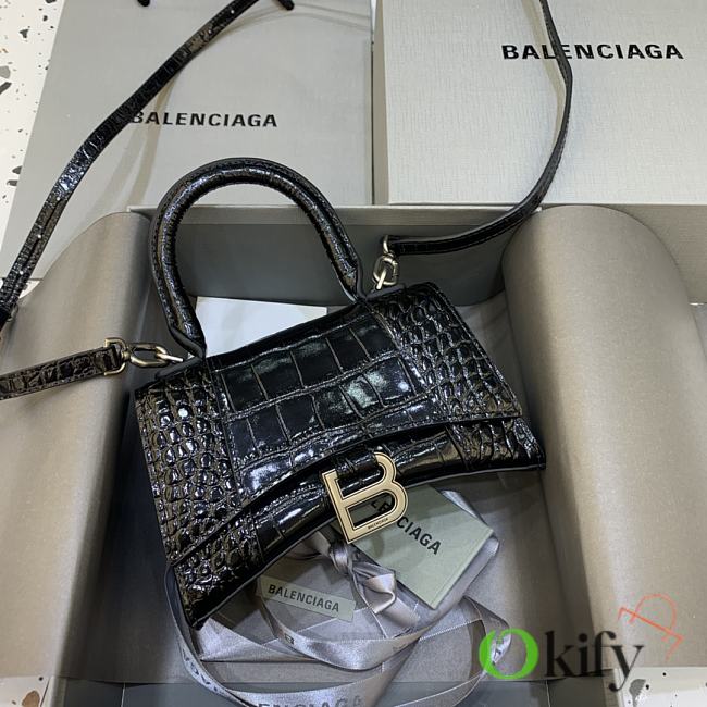 Okify Balenciaga Hourglass Crocodile Bag In Black 19x8x11cm  - 1