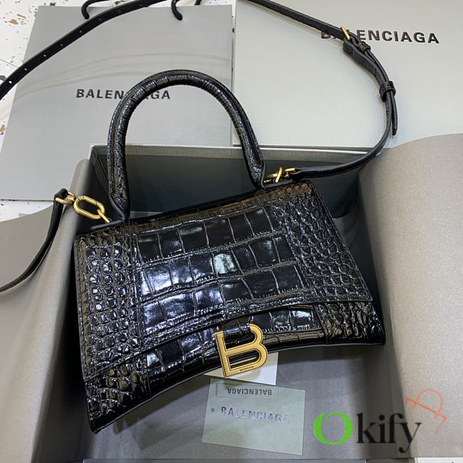 Okify Balenciaga Hourglass Crocodile Bag In Black With Gold Hardware 23x10x14cm 21659 - 1