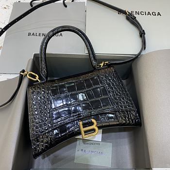 Okify Balenciaga Hourglass Crocodile Bag In Black With Gold Hardware 23x10x14cm 21659