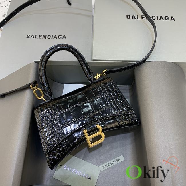 Okify Balenciaga Hourglass Crocodile Bag In Black With Gold Hardware 19x8x11cm 21660 - 1