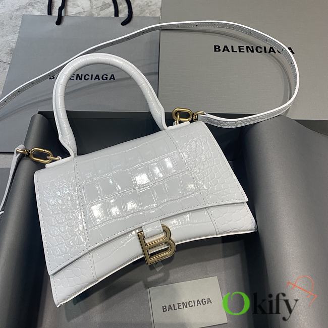 Okify Balenciaga Hourglass Crocodile Bag In White With Gold Hardware 23x10x14cm 21661 - 1