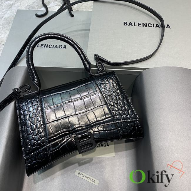 Okify Balenciaga Hourglass Crocodile Bag In Black With Black Hardware 23x10x14cm 21663 - 1