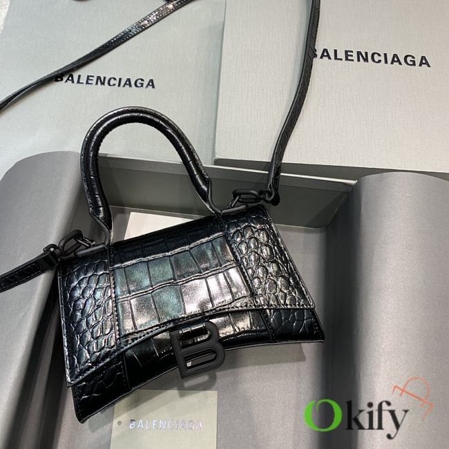 Okify Balenciaga Hourglass Crocodile Bag In Black With Black Hardware 19x8x11cm 21663 - 1