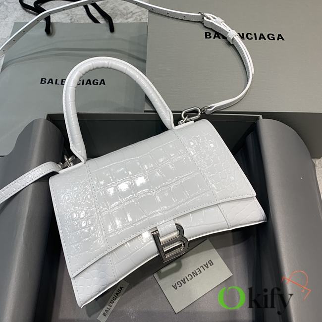 Okify Balenciaga Hourglass Crocodile Bag In White 23x10x14cm - 1