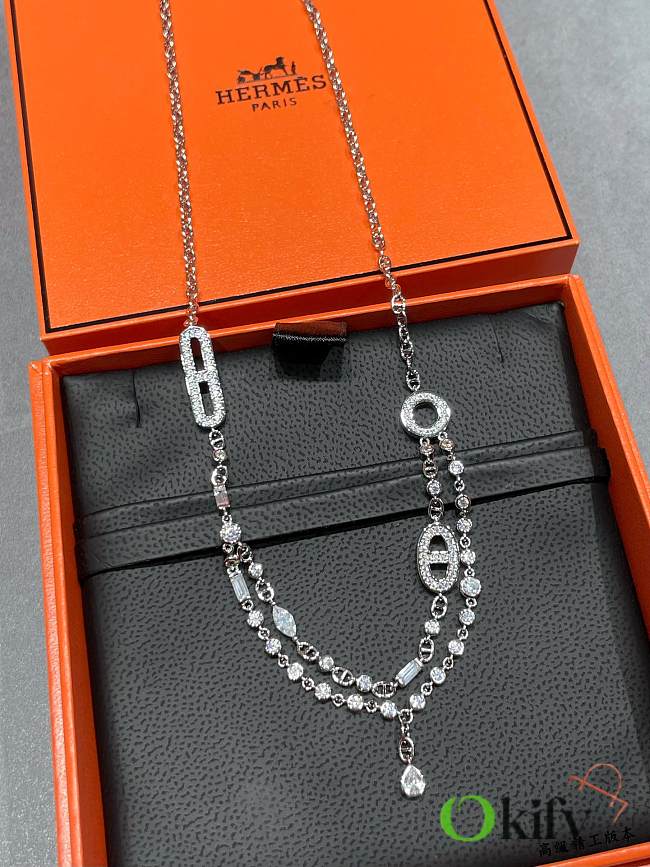 Okify Hermes Silver Diamond Necklace  - 1