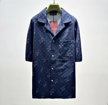 Okify Gucci Dark Blue Short Sleeve Shirt With Snake S-XL 