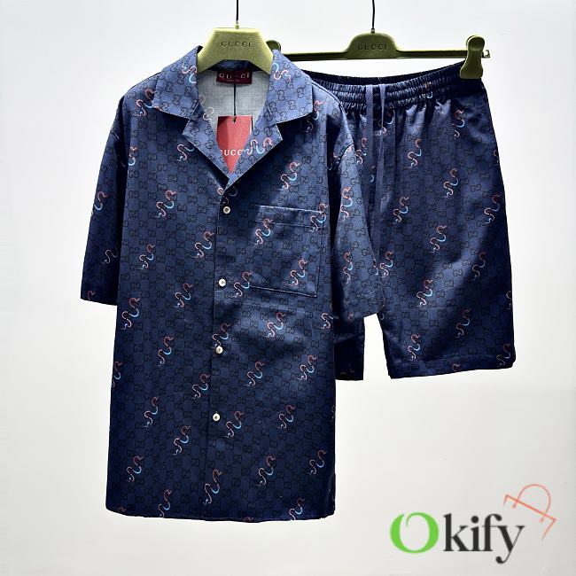 Okify Gucci Set Of Blue Snake Shirt And Shorts S-XL  - 1