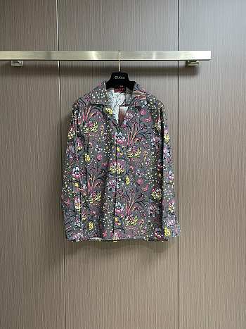 Okify Gucci Gray Short Sleeve Shirt With Flowers S-XL 