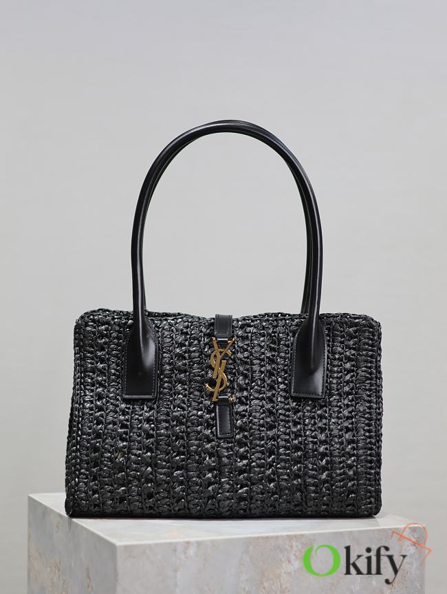 Okify YSL Panier Raffia Tote Bag In Black 29x21x9cm - 1