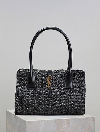 Okify YSL Panier Raffia Tote Bag In Black 29x21x9cm