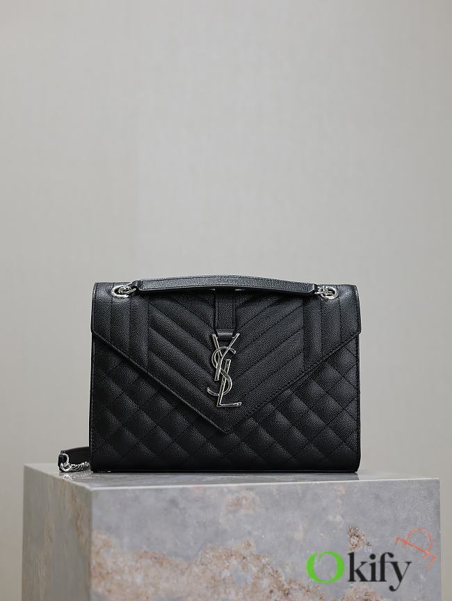 Okify YSL Envelope Bag In Black With Silver Hardware 24x17.5x6cm - 1