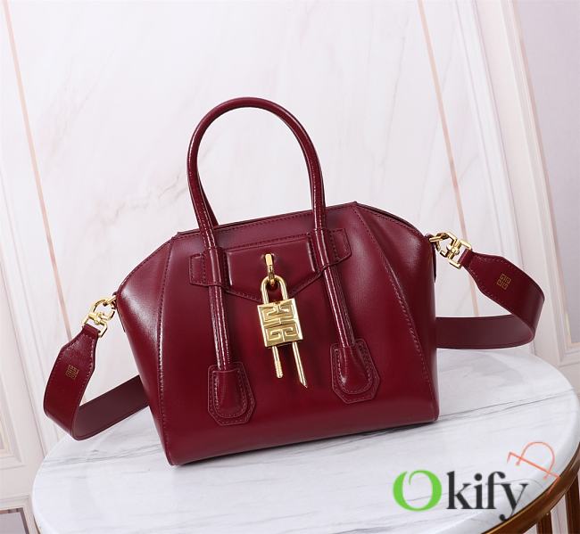 Okify Givenchy Antigona Lock Bag In Dark Red 22x29x18x13cm  - 1