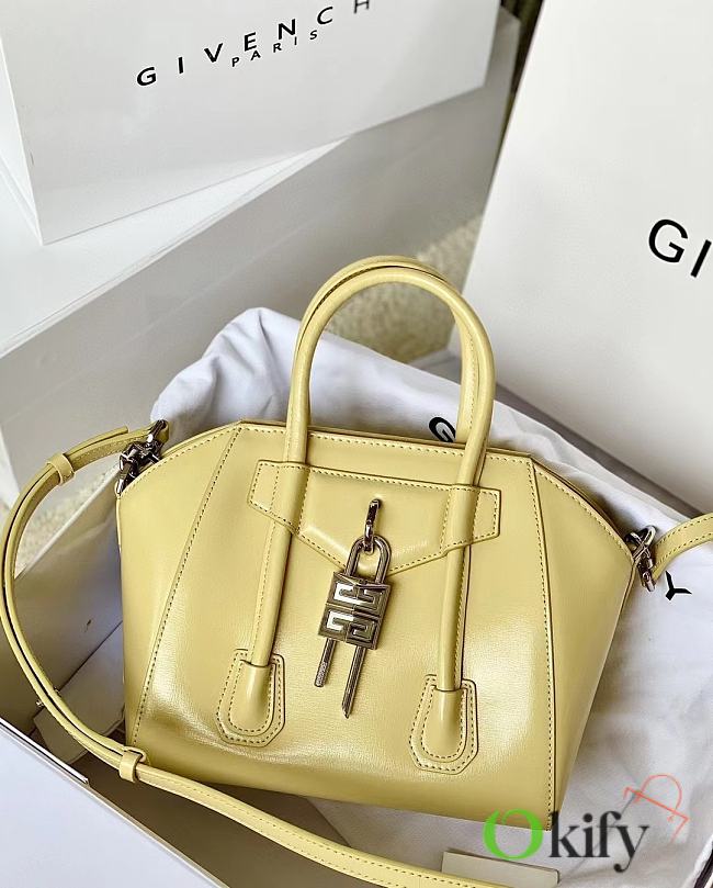 Okify Givenchy Mini Antigona Lock Bag In Light Yellow Box Leather 20x22x13cm  - 1