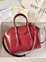 Okify Givenchy Mini Antigona Lock Bag In Dark Red Box Leather 20x22x13cm  - 5