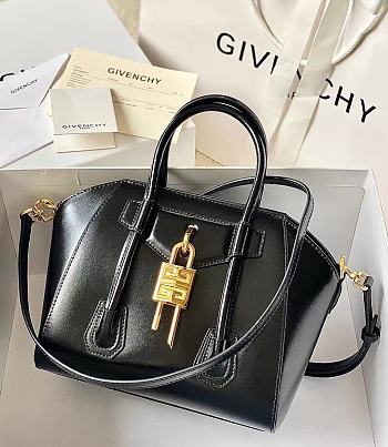 Okify Givenchy Mini Antigona Lock Bag In Black Box Leather With Gold Hardware 20x22x13cm 