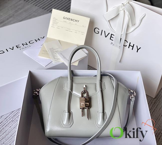 Okify Givenchy Mini Antigona Lock Bag In Gray Box Leather 20x22x13cm  - 1