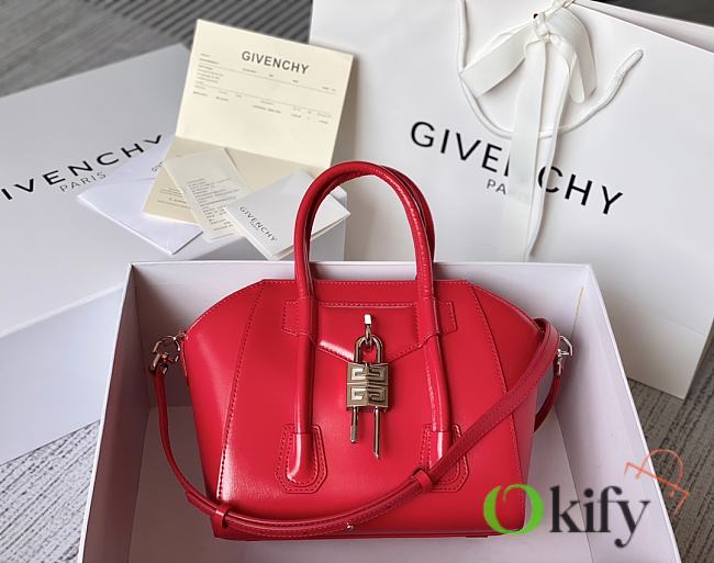 Okify Givenchy Mini Antigona Lock Bag In Red Box Leather 20x22x13cm  - 1