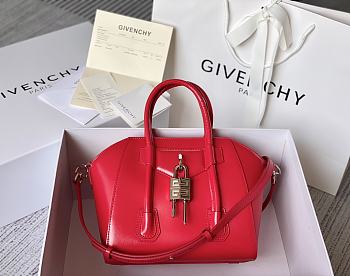 Okify Givenchy Mini Antigona Lock Bag In Red Box Leather 20x22x13cm 