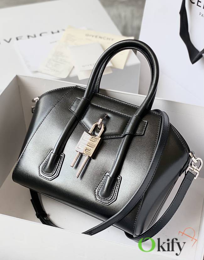 Okify Givenchy Mini Antigona Lock Bag In Black Box Leather With Silver Hardware 20x22x13cm  - 1