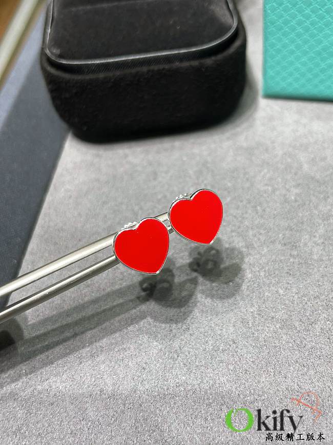 Okify Tiffany Red Heart Earrings  - 1