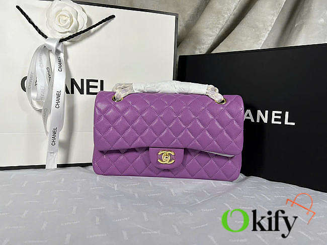 Okify CC Classic Flap Bag In Purple With Silver Hardware 25.5x14x7cm - 1