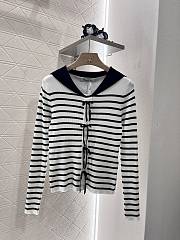 Okify Dior Shawl Collar Striped Knit White Top SML  - 1