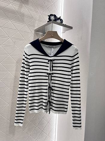 Okify Dior Shawl Collar Striped Knit White Top SML 