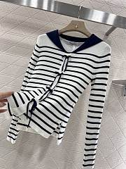 Okify Dior Shawl Collar Striped Knit White Top SML  - 3