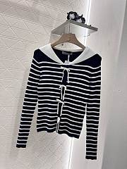 Okify Dior Shawl Collar Striped Knit Blue Top SML  - 1