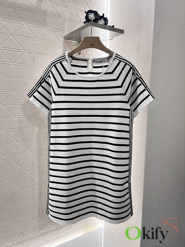 Okify Dior White Stripe Polo Dress SML  - 1